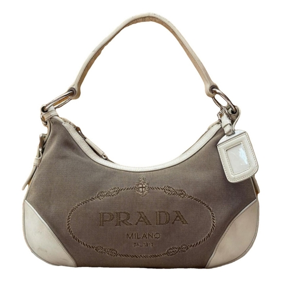 Prada Handbags - ❌️SOLD❌️ Prada Jacquard Logo Baguette Bag.